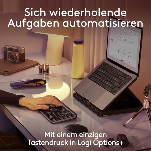 Logitech MX Keys Mini für Mac – minimalistische kabellose Tastatur | Für MacBook Pro, Air, iMac, iPad, Bluetooth, Hintergrundbeleuchtung, USB-C, flüssiges Tippen, DEU QWERTZ - Grau
