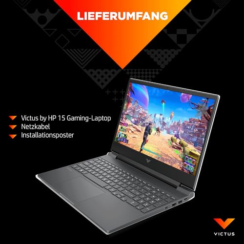 HP Victus Gaming Laptop, 15,6" FHD Display 144Hz, AMD Ryzen 5 8640H, 16 GB DDR5 RAM, 512 GB SSD, NVIDIA GeForce RTX 4050 (6GB), QWERTZ, Windows 11, Silber