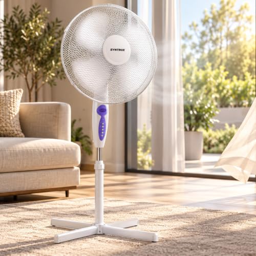 Syntrox Oszillierender Ventilator Splendrox | Standventilator | Bodenventilator, mit Timer und Fernbedienung, 3 Schaltstufen, 50 Watt, angenehme Luftbewegung