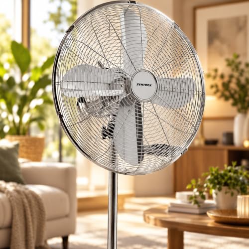 Syntrox Germany SVT-50W Chrome Retro Ventilator mit Oszillation Axialventilator Standventilator Windmaschine Lüfter Gebläse Luftkühler