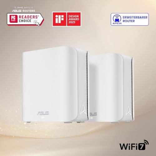 ASUS ZenWiFi BD4 Dualband WiFi 7 AiMesh Extendable Router 2er Set | Weiß | 3.6 Gbps, Abdeckung bis zu 455 m², Dual 2.5G Ports, VPN, Kindersicherung