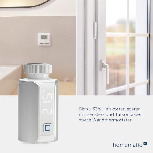 Homematic IP Heizkörperthermostat – Evo, Silber | Smart Home, digitaler Thermostat Heizung, App-Steuerung, Alexa/Google Home, einfache Installation, Energie sparen, 156650A0