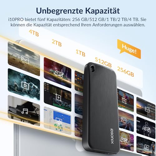 iDsonix Portable SSD 1TB Externe Festplatte, USB 3.2 GEN 2 bis zu 1000 MB/s Externes Solid State Drive mit 2-in-1 USB-C-Kabel Kompatibel mit Xbox, PS5, Mac, PC, Laptop, Kamera (i10PRO)