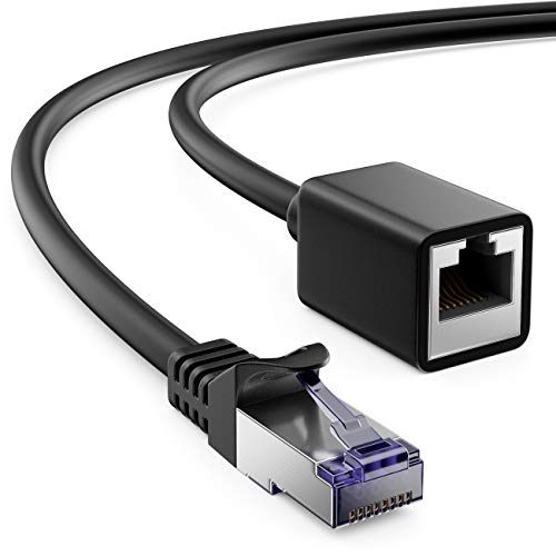 deleyCON 7,5m CAT7 Patchkabel Verlängerung RJ45 S/FTP 600 MHz - Schwarz | CAT 7 Rohkabel, RJ45 Stecker auf RJ45 Buchse, Ethernet LAN Netzwerkkabel, Kupfer, PiMF