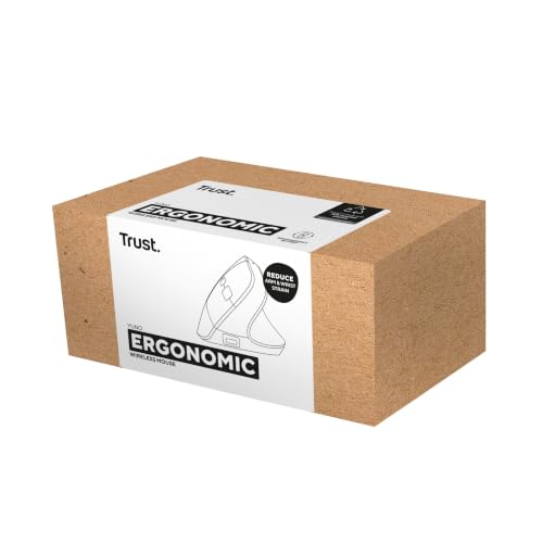 Trust Yuno Wiederaufladbare Vertikale Maus, Kabellose Ergonomische Maus | Vorbeugung Gegen Mausarm/Tennisarm (RSI Syndrom) für Rechtshänder, 2.4GHz, 800-2400 DPI, PC Mac