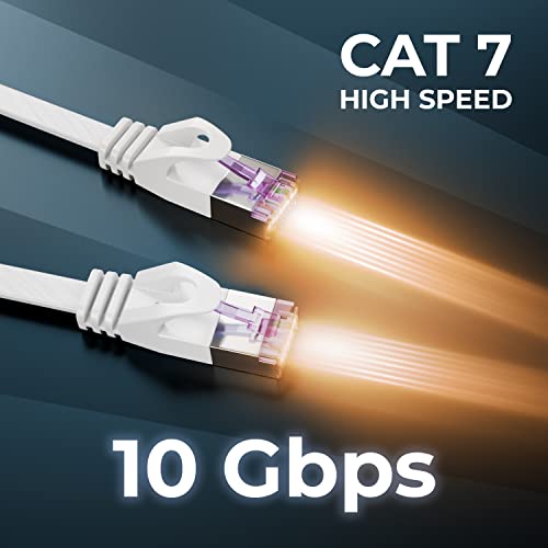 deleyCON 3,0m Flaches Cat7 Netzwerkkabel RJ45 10 Gbit/s LAN - Weiß | RJ45 Ethernet Patchkabel Verlegekabel flach, für Internet, Switch, Router, Modem und Patchpanel