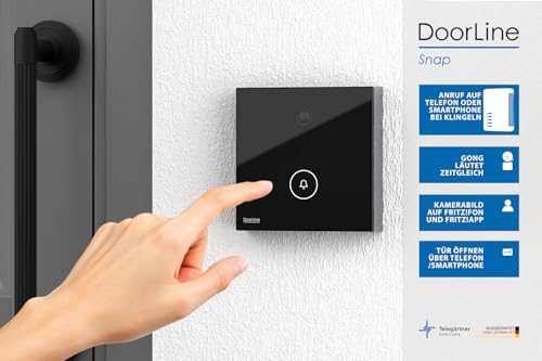 Türklingel mit Bildübertragung ohne Cloud, DoorLine Made in Germany | elegante Glasoberfläche, Anthrazit, WLAN-Klingel, perfekt für alle FRITZ!Box Modelle, Smart Home-kompatibel, Snapshotfunktion