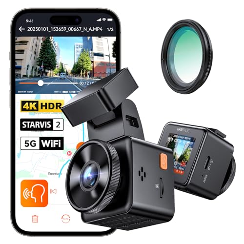 VANTRUE E1 Pro 4K HDR STARVIS 2 Dashcam Auto Vorne, Mini Dash Cam mit CPL | 15Sek. Puffer Parküberwachung, Prima Nachtsicht, DSGVO Konform, 1.54 Zoll Versteckte Autokamera, 5Ghz WLAN GPS, max. 1TB
