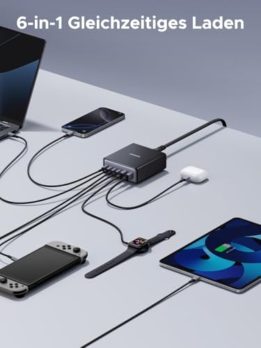 UGREEN 100W USB C Ladegerät 6-Port, 65W Desktop Ladestation, Laptop Charger | platzsparend für Schreibtisch, PPS Schnellladegerät, kompatibel mit MacBook Pro/Air, iPhone 17, Galaxy S26, Pixel 9, iPad