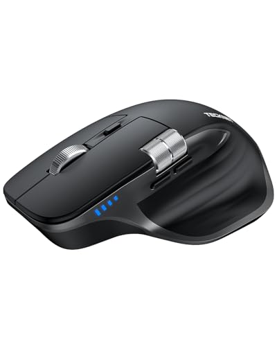 TECKNET Bluetooth kabellose Maus(BT 5.3/5.0+2,4G), Seitliches Mausrad | 700mAh Wiederaufladbare, Ergonomisches, Geräuschloses Klicken 4800 DPI, 7 Tasten, für Mac OS,Windows, Schwarz