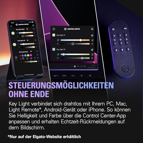 Elgato Key Light, professionelle Studioleuchte, 2800 Lumen | WLAN-App-Steuerung, 2900-7000K Farbtemperatur, 160 OSRAM-LEDs, Opalglas-Diffusion, Tischklemme