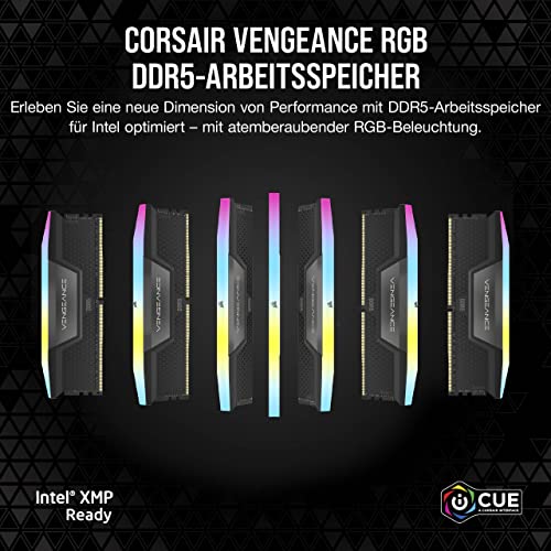 CORSAIR Vengeance RGB DDR5 64GB (2 x 32GB) Bis zu 6400MHz Intel RAM | Arbeitsspeicher für Gaming-PCs, Kompatibel mit Intel XMP 3.0, CL42, Schwarz, CMH64GX5M2B6400C42