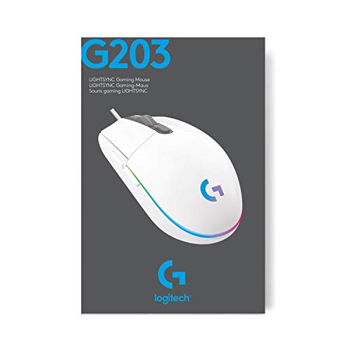 Logitech G203 Gaming-Maus mit anpassbarer LIGHTSYNC RGB-Beleuchtung | 6 programmierbare Tasten, spieletauglicher Sensor, Abtastung mit 8.000 DPI, Geringes Gewicht - Weiß