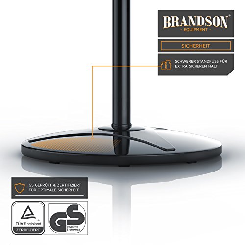Brandson Standventilator 40cm, 50 Watt, oszillierend, Silber-Schwarz | Höhenverstellbar 104 bis 122 cm, 3 Stufen, Oszillation 80°, Neigung 30°, Rotor 35 cm, Schutzgitter, breiter Standfuß