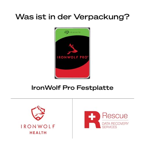 Seagate IronWolf Pro 8TB, NAS Interne Festplatte HDD, 3.5 Zoll, 7200 U/Min, CMR, 256 MB Cache, SATA 6 GB/S, inkl. Data Rescue Service (ST8000NTZ01)