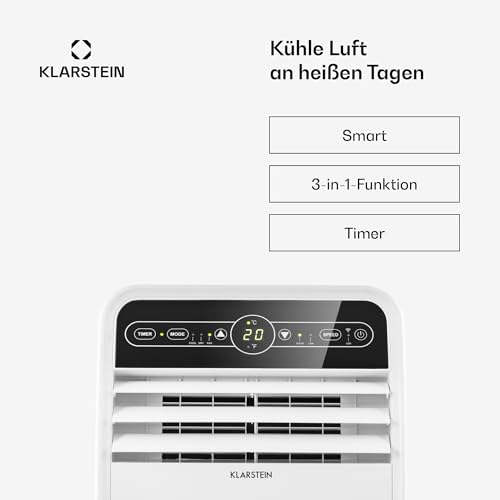 Klarstein Metrobreeze New York Smart 7k Mobiles Klimagerät – 7000 BTU, 21-34 m², App & Fernbedienung, Energieeffizienz A, 3 Geschwindigkeiten, Luftentfeuchter, Timer, Schlafmodus, Weiß