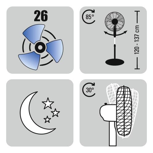 TROTEC TVE 26 S Standventilator 30 Watt | Oszillierend 85°, 5 Betriebsmodi Ø 40 cm, höhenverstellbar, mit Fernbedienung, LED-Display