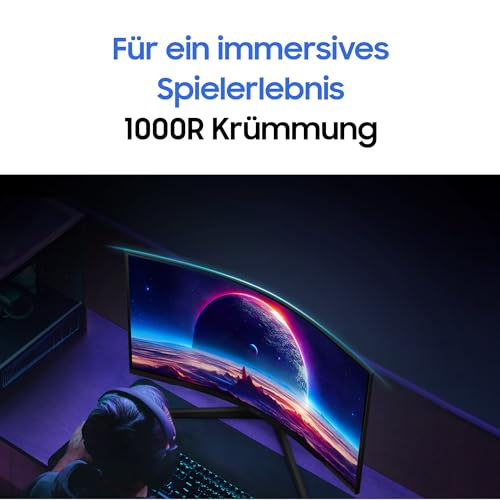Samsung Odyssey G55C Curved Gaming Monitor 32 Zoll, Bildschirm mit VA-Panel, 2.560 x 1.440 Pixel, 1.000R Radius, HDR10, AMD FreeSync, 165 Hz, Reaktionszeit 1 ms (MPRT), LS32CG554EUXEN