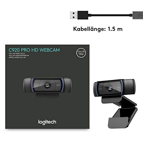 Logitech C920 HD PRO Webcam, 1080p Webcam, USB, schwarz | Webcam für Mac, PC Kamera mit Autofokus, Stereoklang mit zwei Mikrofonen, Webcam für Monitor und Home Office