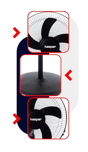 Kaspar Ventilator Standventilator mit 3 Windgeschwindigkeiten Oszillationsfunktion Schwenkfunktion 40 W 36 cm Durchmesser Runder Standfuß Schwarz
