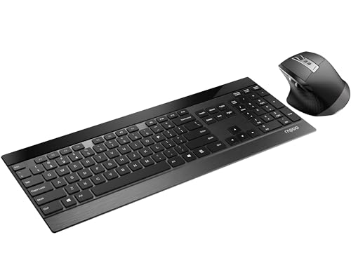 Rapoo 9900M Tastatur Maus Set Kabellos - Bluetooth & 2.4G USB Wireless, Multi Device bis 4 Geräte, Aluminium Gehäuse flach, Akku wiederaufladbar, Daumenscrollrad, QWERTZ Layout Deutsch, schwarz