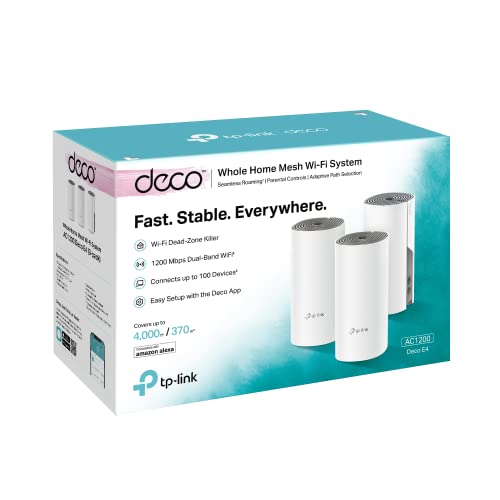 TP-Link Deco E4 Mesh WLAN Set (2er Pack), AC1200 Dual Band Router & Repeater, 2 × Gigabit Ports für Jede Einheit, empfohlen für Häuser mit 2-3 Schlafzimmern, Umfassender Jugendschutz