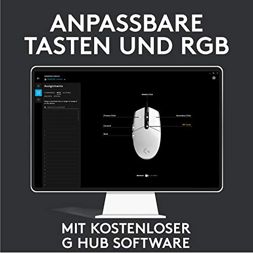 Logitech G203 Gaming-Maus mit anpassbarer LIGHTSYNC RGB-Beleuchtung | 6 programmierbare Tasten, spieletauglicher Sensor, Abtastung mit 8.000 DPI, Geringes Gewicht - Weiß
