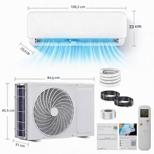 Koioplie Split Klimaanlage 24000 BTU mit WLAN | Inverter-Klimagerät mit App-Steuerung, Heiz- und Kühlfunktion. Für Räume bis 107m² geeignet