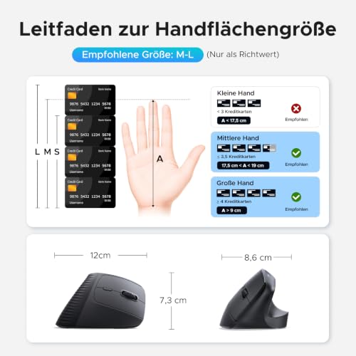 UGREEN Vertikale Ergonomische Maus Bluetooth & 2.4G Maus kabellos | Leise Wireless Mouse Bluetooth Maus für Windows/MacOS , 1000/1600/2000/4000 DPI, 6 Tasten