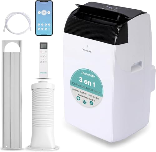 SereneLife Mobile Klimaanlage 12000 BTU (3,52 kW), WLAN, 3-in-1 Kühlung, Entfeuchtung und Belüftung, leise, Rollen, Timer, bis zu 40 m²