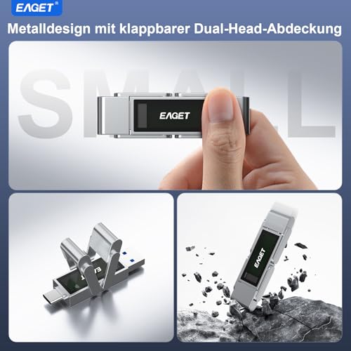 512GB Dual Drive USB C Stick, bis zu 400 MB/s, Typ-C & USB-A Speicherstick, USB 3.2 Speicherstick für iPhone 15/16/17, Android Handy, Tablet, Laptop und Mac, Metallgehäuse, Titangrau