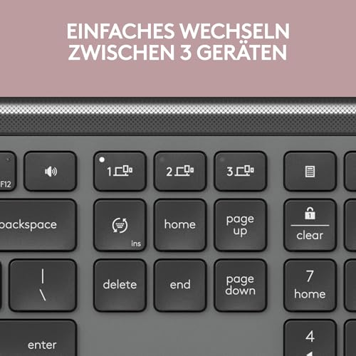Logitech Signature Slim K950 kabellose Tastatur | Schlankes Design, Multi-Geräte-Wechsel beim Tippen, leise, Bluetooth, Multi-OS, Win/Mac/Chrome, DEU QWERTZ-Layout - Graphit