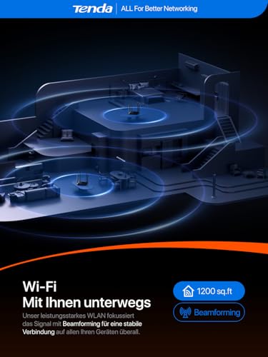 Tenda AC10 WLAN-Router Dual-Band Gigabit AC1200 MBit/s (867 MBit/s 5 GHz + 300 Mbit/s 2,4 GHz, 4X Gigabit Ports, MU-MIMO, Beamforming+, IPTV, 4X 5dbi Antennen, App Verwaltung)