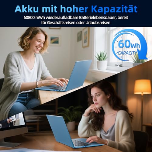 THEYETI Laptop 18,5 Zoll 16GB RAM 1024GB SSD Notebook, Core i3 (bis zu 3,9 GHz), 8000mAh Akku, Win 11, WiFi 6, IPS FHD Display 180° Betrachtungswinkel, HDMI Type-C (Blau)