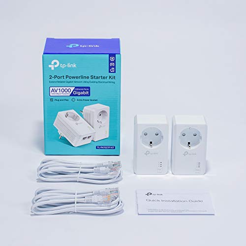 TP-Link Powerline Adapter Set TL-PA7027P KIT mit Steckdose AV1000, Gigabit-Port, Plug und Play, kompatibel mit allen HomePlug AV/AV2, ohne WLAN