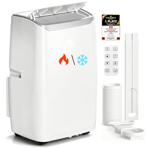 PHILODECO Mobile Klimaanlage mit Heizfunktion 12000 BTU mit Fernbedienung, 5-in-1 Klimagerät Heizen & Kühlen, 24h Timer, R290, für Räume, Weiß