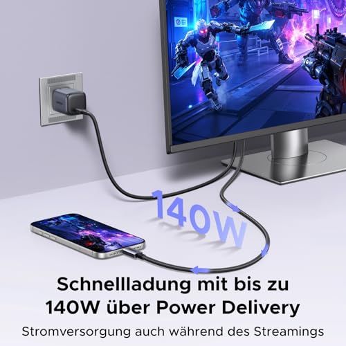 UGREEN USB-C auf HDMI Kabel, 8K@60Hz, 4K@240Hz, 140W PD Schnelllade, 2M | Typ C Thunderbolt 5/4/3, HDMI 2.1, HDR, Unidirektionaler Adapter, kompatibel mit MacBook, iPhone 18, iPad, Galaxy S26