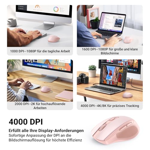 UGREEN 2.4G Maus kabellos mit 4000 DPI Wireless Mouse mit USB Empfänger | Ergonomisches Design, 18 Monate Akkulaufzeit, Funkmaus kompatibel mit Laptop Computer (Schwarz)
