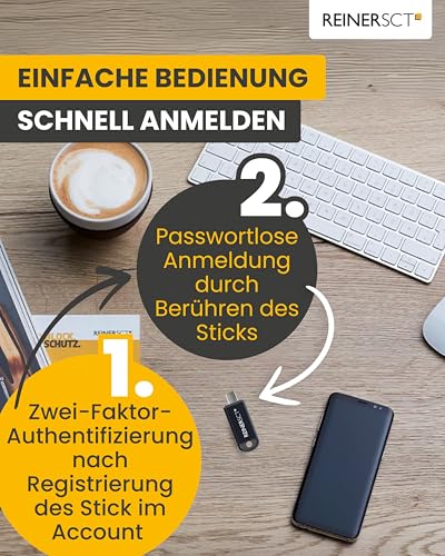 REINER SCT FIDO Stick Pro USB-C | Für FIDO2- und U2F-kompatible Dienste | Sicherheitsschlüssel für schnelle und unkomplizierte Zwei-Faktor-Authentisierung