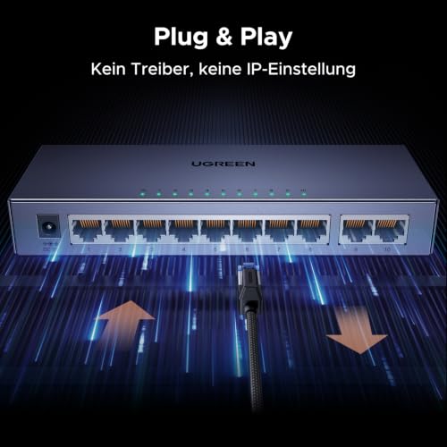 UGREEN 10-Port Gigabit LAN Switch Unmanaged, Metallgehäuse, Plug & Play