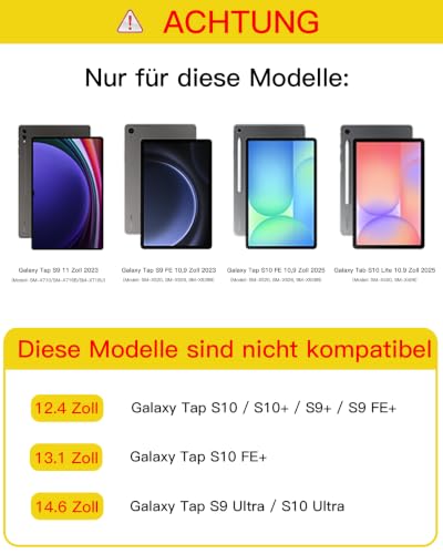 Inateck Hülle mit Tastatur Samsung Tab S10/S9, abnehmbar | Kompatibel mit Tab S10 Lite/S10 FE/S9 FE 10,9"/S9 11", Bluetooth-Tastatur mit Touchpad, Hoch/Quer, Stiftfach, N0064,Schwarz