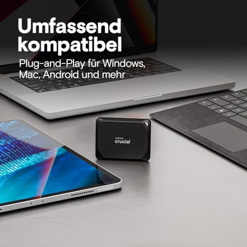 Crucial X10 Pro 2TB Externe SSD Festplatte, bis zu 2100MB/s Lesen und 2000MB/s Schreiben, Portable Solid State Drive, PC und Mac, Wasser- und Staubgeschützt (IP55), USB-C 3.2 - CT2000X10PROSSD902
