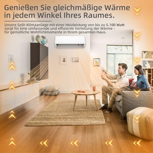 BE COOL Premium Split-Klimagerät 18.000 BTU mit Quick Connect - Kühlen: 5100 Watt/Heizen: 5100 Watt, EEK A++ / A+, max. 160 m³, 4m Quick Connector, WiFi, Fernbedienung - weiß