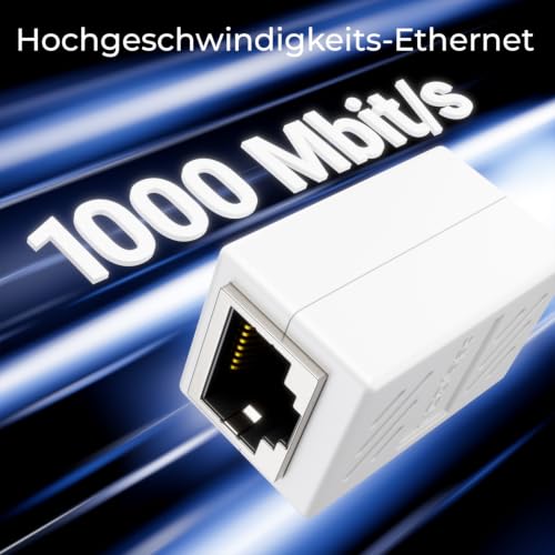 deleyCON RJ45 Kupplung 1000 Mbit Gigabit LAN Adapter, 1 Stück - Weiß | LAN Kabel Verlängerung, Netzwerkkabel Verbinder, kompatibel zu Cat8, Cat7, Cat6, Cat5, Patchkabel, DSL POE, 2x RJ45 Buchse