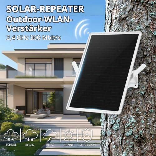 LCLCTEK® WiFi-Repeater, Solar, Akku, für den Außenbereich, kabellos, leistungsstark, WLAN-Verstärker, Abdeckung 100 m, Outdoor-Repeater, WiFi-Extender, 2,4 GHz, 300 Mbps, ideal für große Räume (15