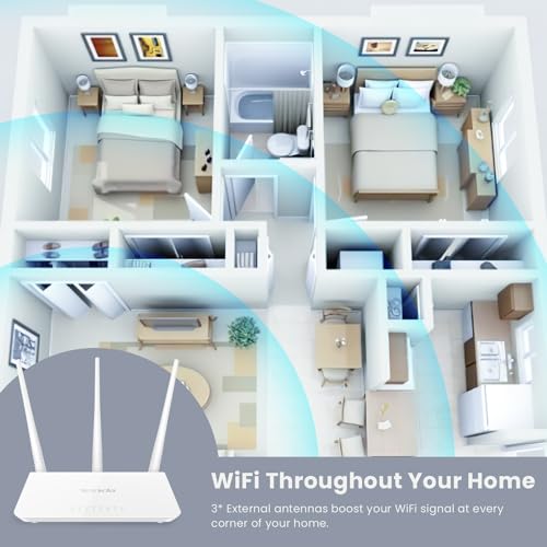 Tenda F3 N300 WLAN Router, 300Mbit/s, nur 2,4GHz, 3 * 5dBi Externe Antennen, 3 LAN/WAN-Port, Kindersicherung, Gastnetzwerk, Access Point Modus, Keine DSL-Funktion, für Wohnung mit 1-2 Zimmern, Weiß