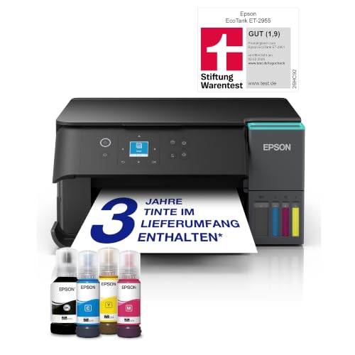 Epson EcoTank ET-2955 Tintentankdrucker | für vielbeschäftigte Haushalte | WLAN | A4 | Drucken, Kopieren, Scannen | 3.7 cm LCD-Display | Duplexdruck | inkl. Tinte für bis zu 3 Jahre