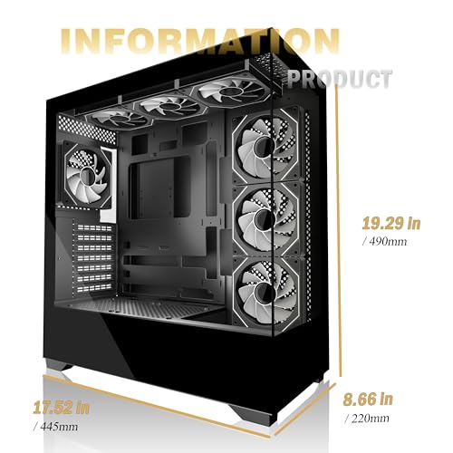 KEDIERS PC Gehäuse Vorinstallierter 7 × 120MM PWM ARGB Lüfter, ATX Mid Tower PC Gehäuse, Computergehäuse mit Panoramaaussicht Gehärtetes Glas Front Panel,Schwarz，P4 ARGB