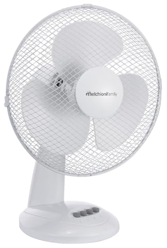 Melchioni Family | Tischventilator mit 3 Geschwindigkeitsstufen, Lüfter mit 3 Flügeln, Durchmesser 30 cm, Oszillationsfunktion, Farbe Weiß