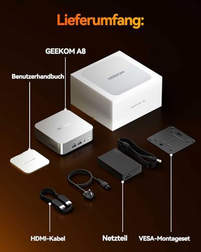 GEEKOM A8 Office Mini PCs mit AMD Ryzen 7 8745HS 16GB DDR5 1TB SSD | (max.96GB + 4TB), 3-Jahren-Garantie, AMD Radeon 780M,6X USB, 8K für Homeoffice